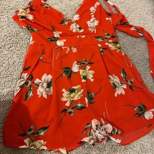 Red Orange Floral Romper Large